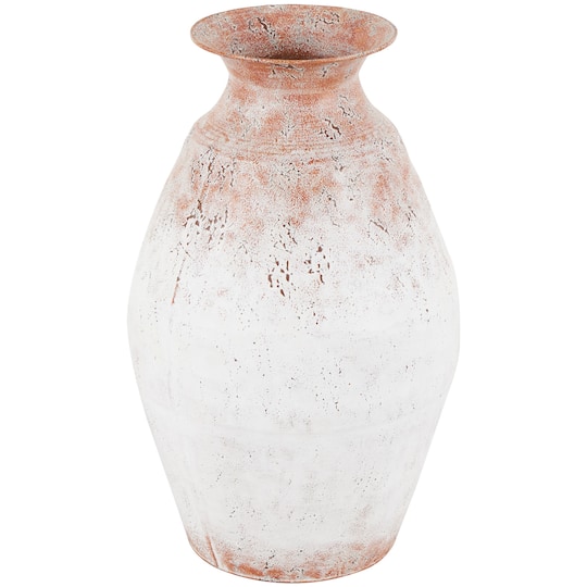 18" Copper Metal Distressed Textured Vase with Terra Cotta Accents